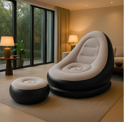 Inflatable Lounge Chair with Ottoman - Blow Up Sofa for Indoor/Outdoor Use