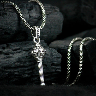 Hanuman Gada Pendant Necklace - Silver Bajrangi Chain