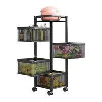 Rotating Kitchen Trolley Organizer - 3/4 Tier Metal Storage Rack with Wheels
