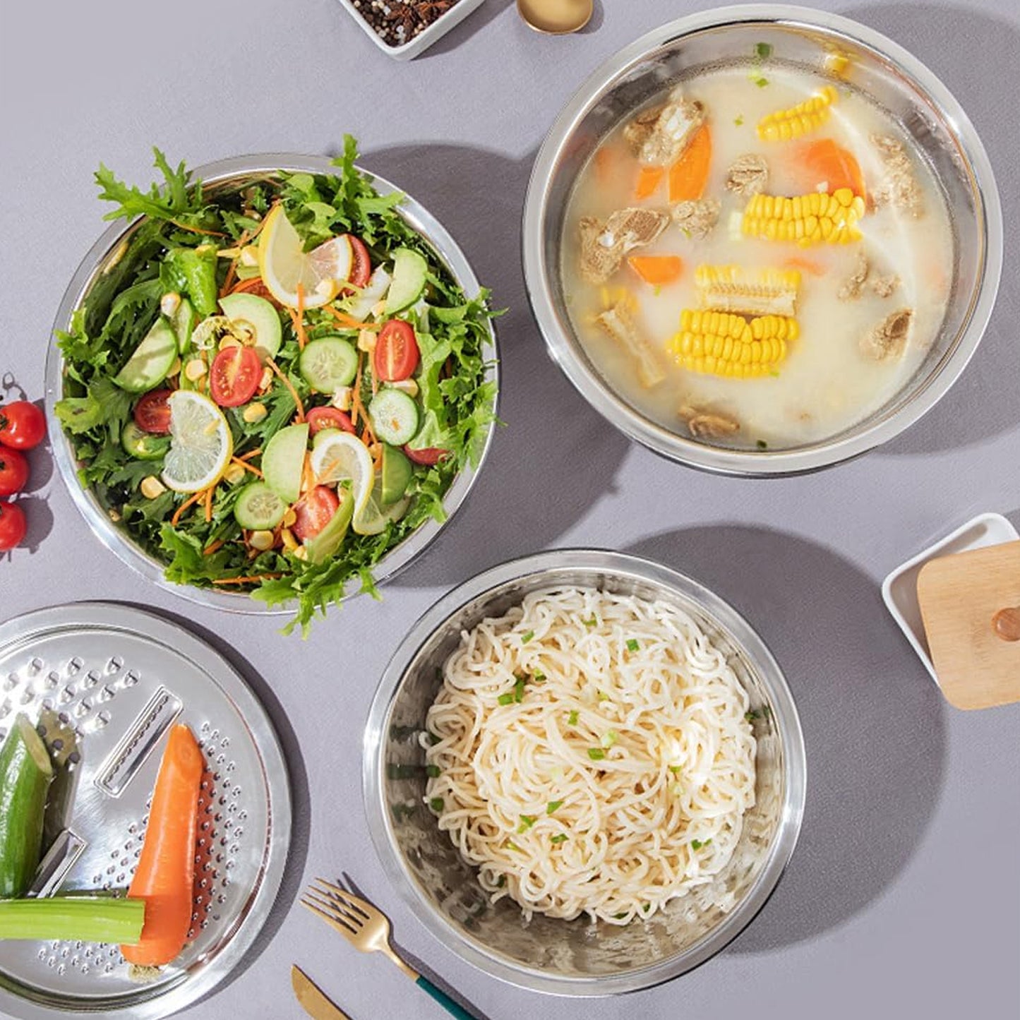 3-in-1 Stainless Steel Mixing Straining  Grater Bowl Set