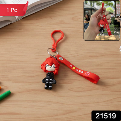 Cute Red Hair Cartoon Girl Silicone Keychain (1 Pc) - second image