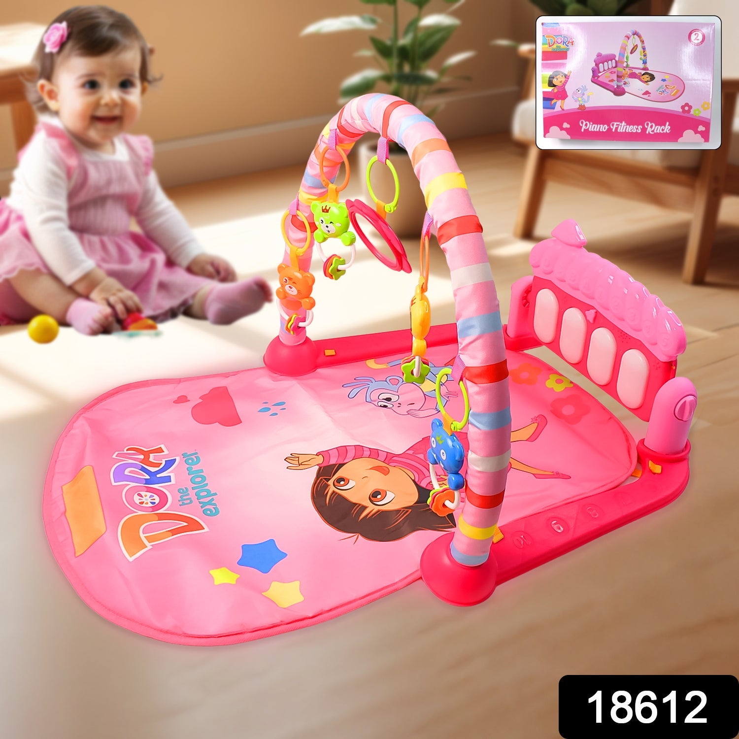 Close up of 2in1 Baby Kick and Play Piano Gym Mat & Fitness Rack (1 Set) features and build quality