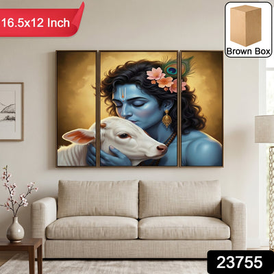 Krishna N Cow Wall Art Ð Vibrant 3 Panel MDF Design for Home - second image