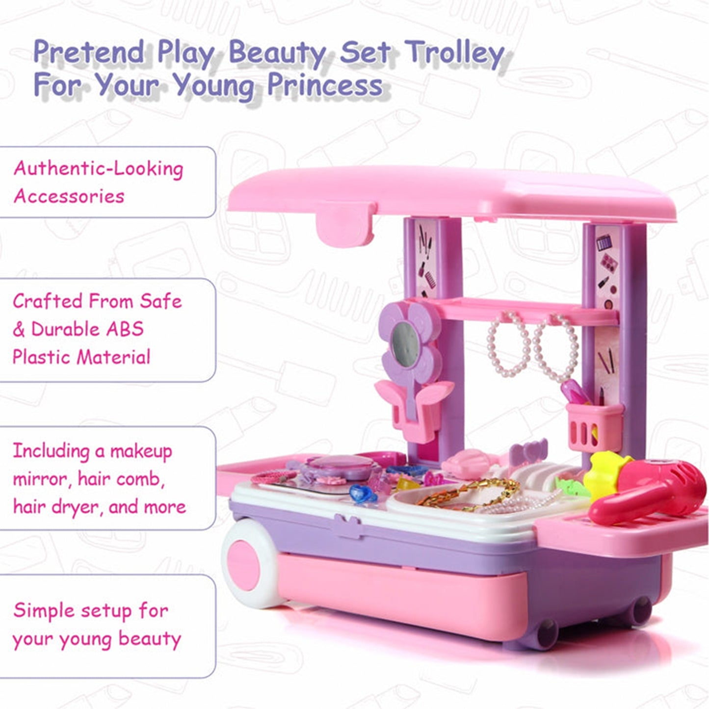Big Beauty Set Suitcase On Wheel The Ultimate Beauty Set On Wheels For Girls Makeup Kit Is Easy To Clean  Use Portable Beauty Set With 25 Pieces For 3 Years Bis Approved. (Beauty Set Trolley) - LootFaat