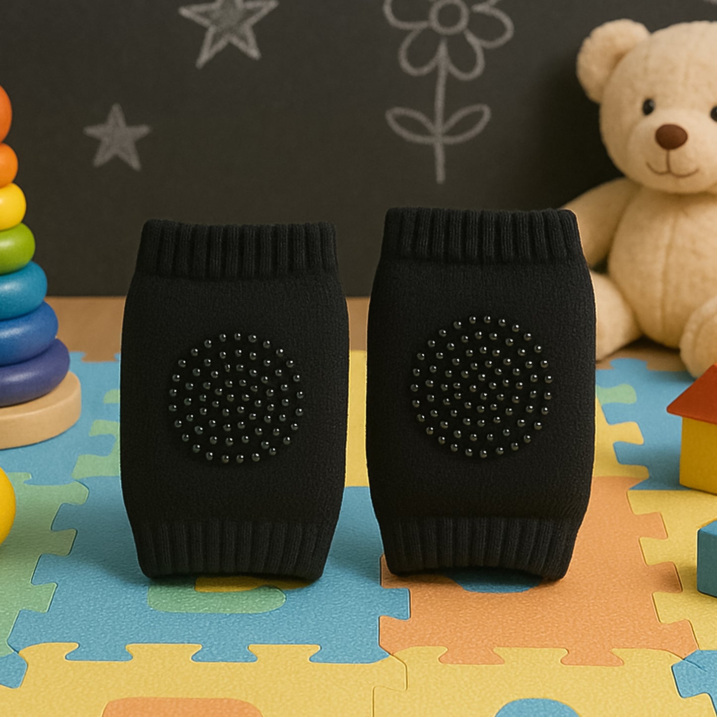 Black Wool Knit Toddler Leg Warmers - Knee Protection