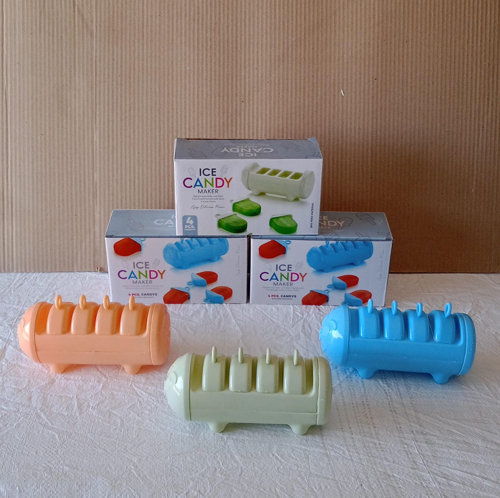 Cartoon Shape Mold Ice Candy Popsicle Mold Ice Plastic Ice Candy Maker Kulfi Maker Molds Set With 4 Cups (1 Pc  Multicolor) - LootFaat