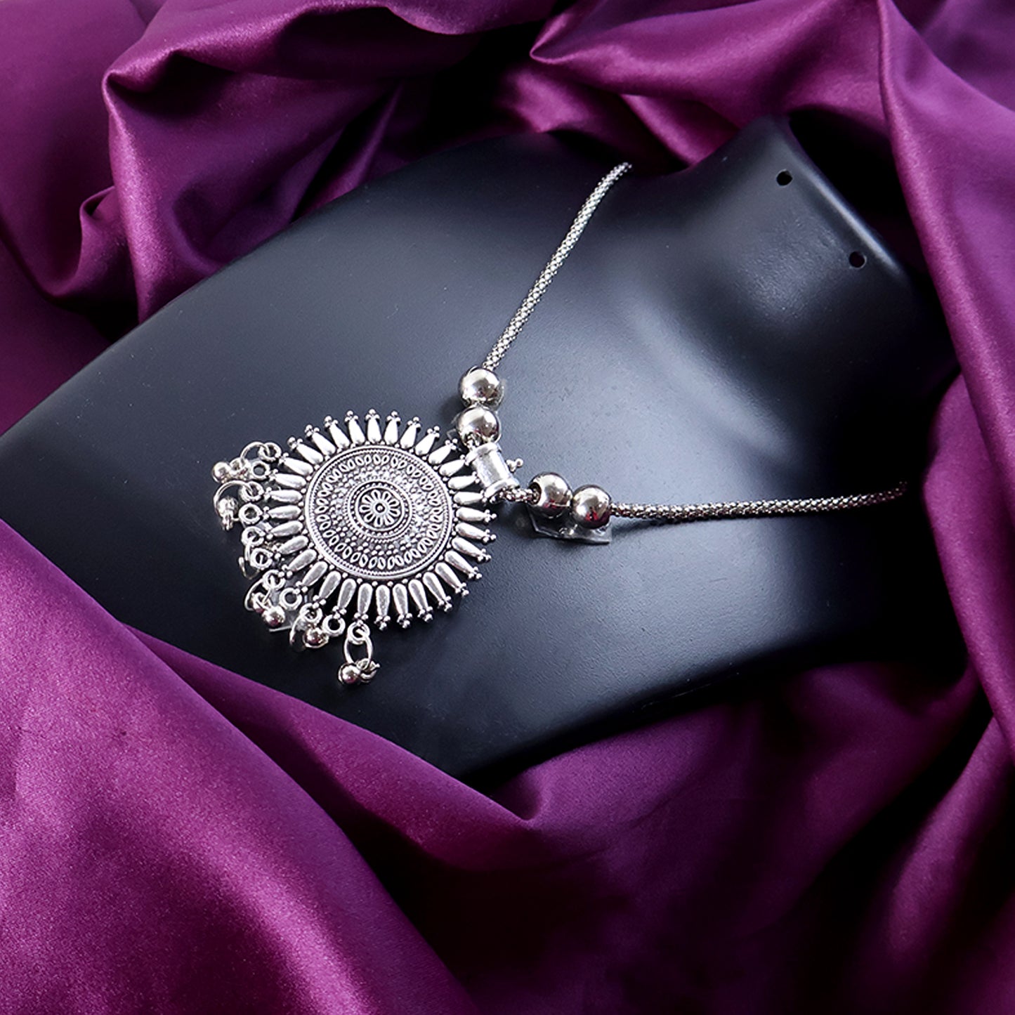 Oxidised Silver Traditional Long Necklace (1 Pc)