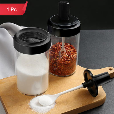 Glass Spice Jar with Spoon - Masala Seasoning Container