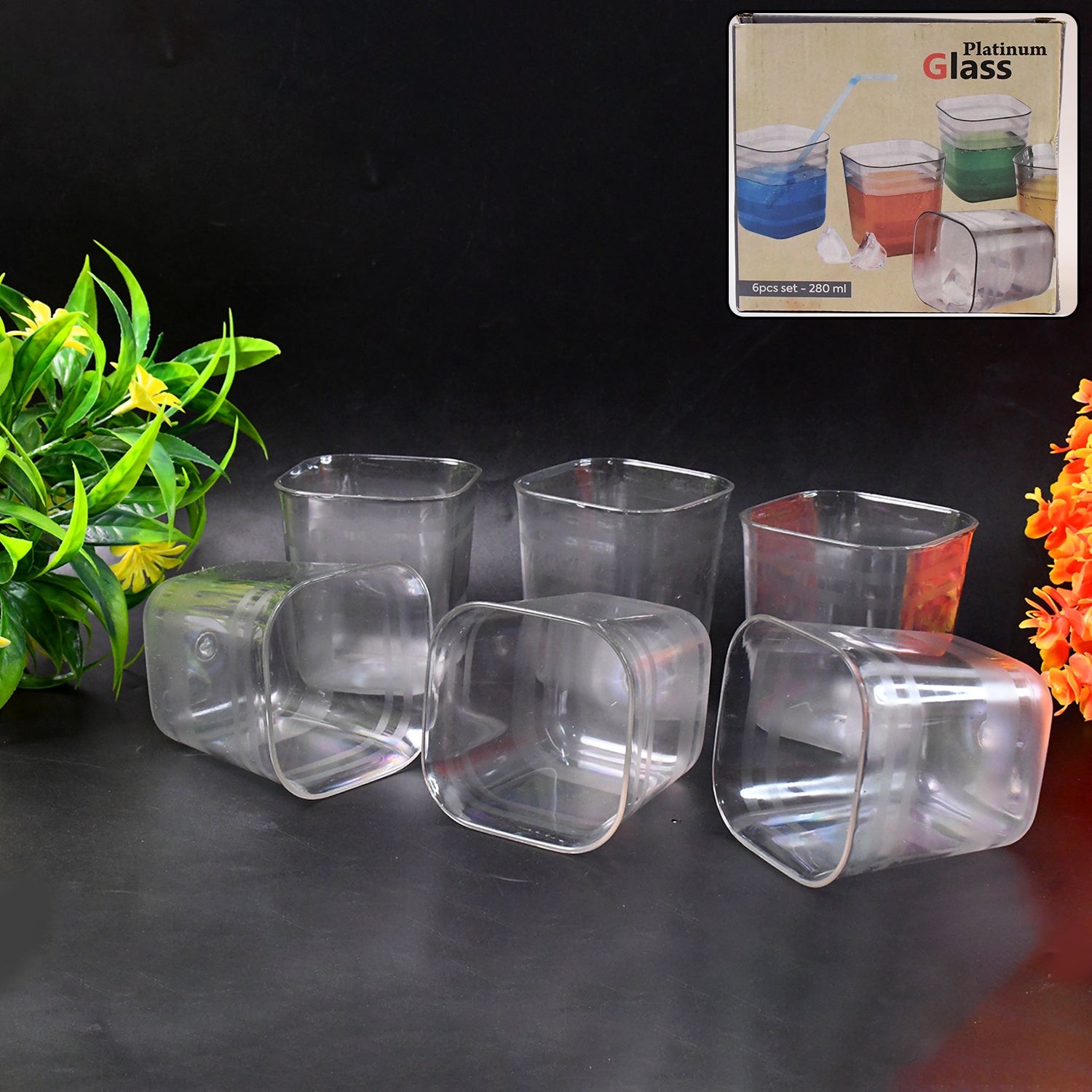 6pc Transparent Diamond Medium Serving Glass Set Glass Set For Water Juice Etc - LootFaat