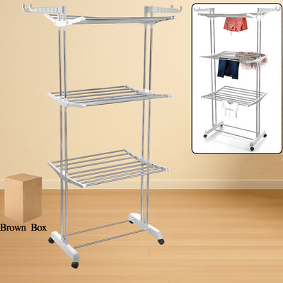 3-Tier Foldable Stainless Steel Clothes Drying Rack with Wheels