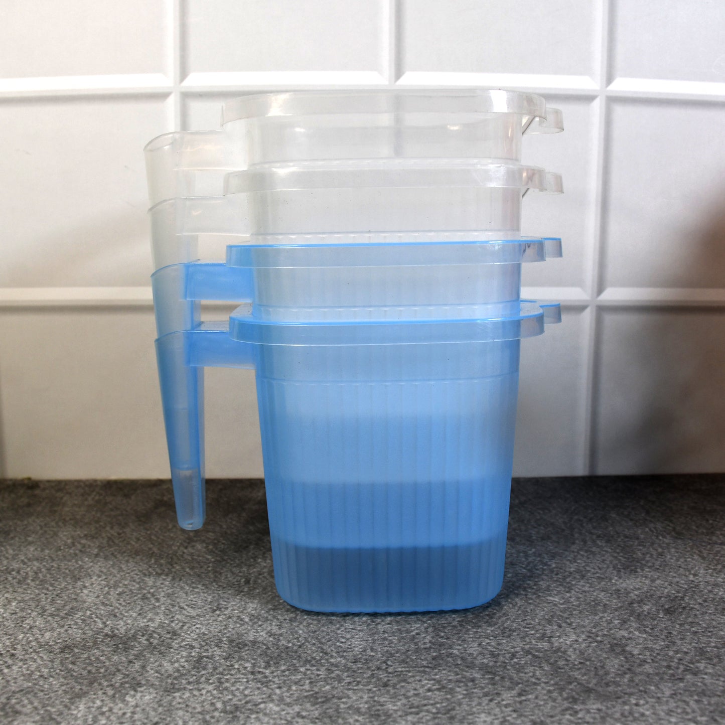 Plastic Transparent Bathroom Water Mug (4 Pc  Mix Colour  1000 Ml)