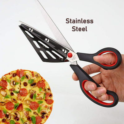Stainless Steel Pizza Cutter Scissors Plastic Handle With Removable Spatula - second image