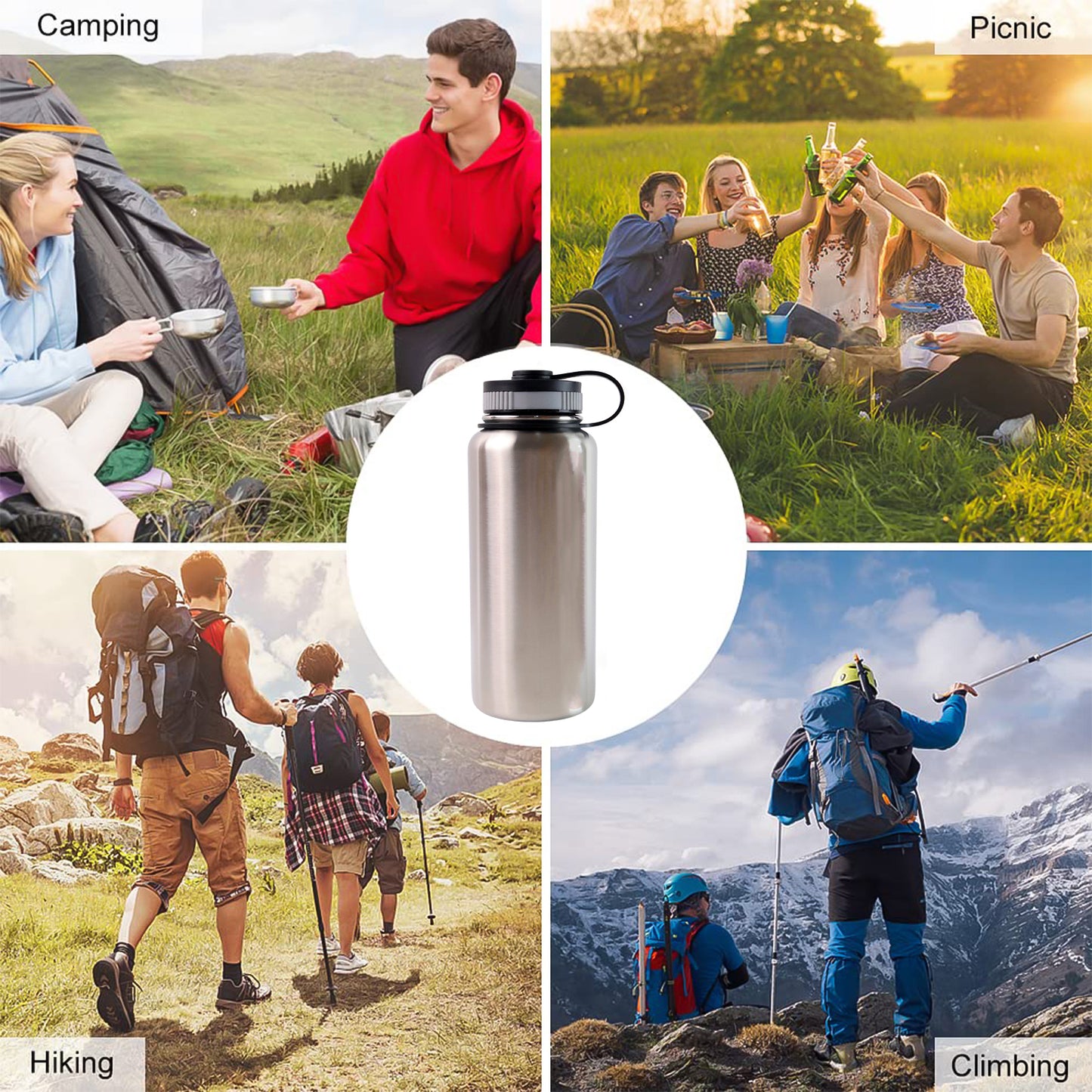 Silver Stainless Steel Double Wall Vacuum-insulated Drink Water Bottle (1000 Ml)