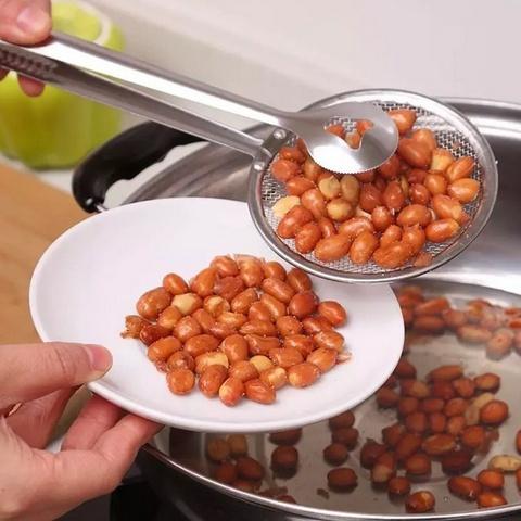 2in1 Stainless Steel Filter Spoon With Clip Food Kitchen Oil-frying Multi-functional - LootFaat