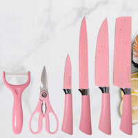 Stainless Steel Non Stick Ceramic Coating 6 Pcs Chef Kitchen Knife Set With Scissor  Peeler - LootFaat