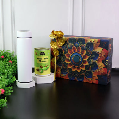 Kesar Pista Almonds Gift Set: Golden Rose & Bottle (3 Pcs) - second image