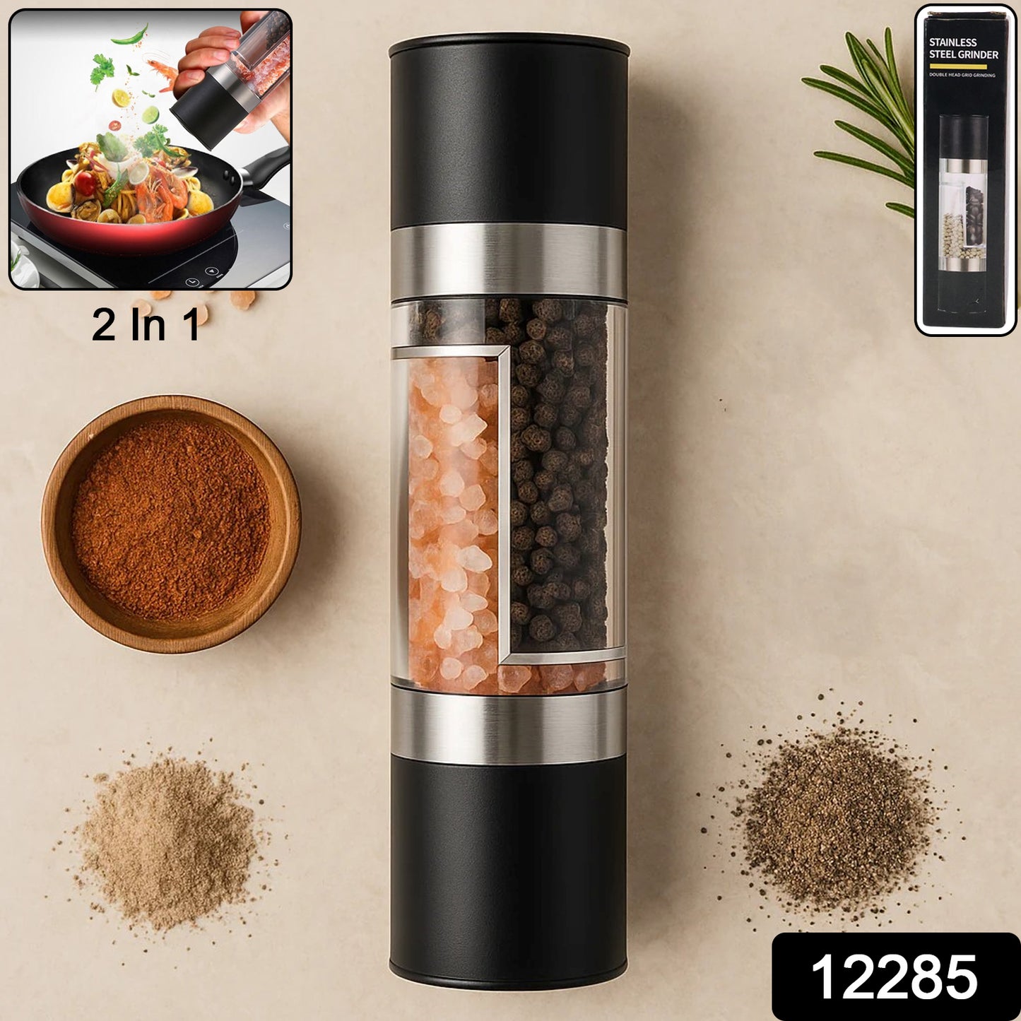 2-in-1 Stainless Steel Salt & Pepper Grinder