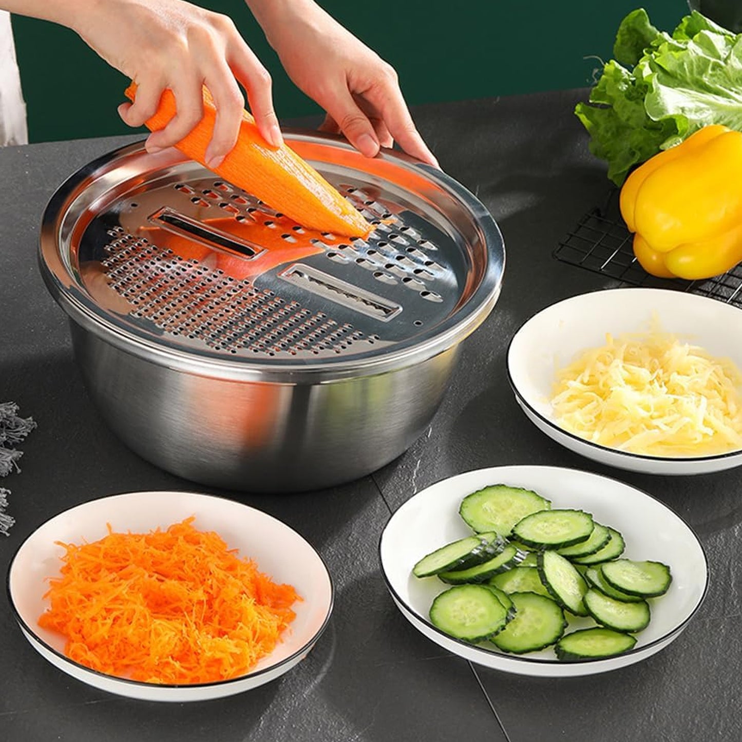 3-in-1 Stainless Steel Mixing Straining  Grater Bowl Set
