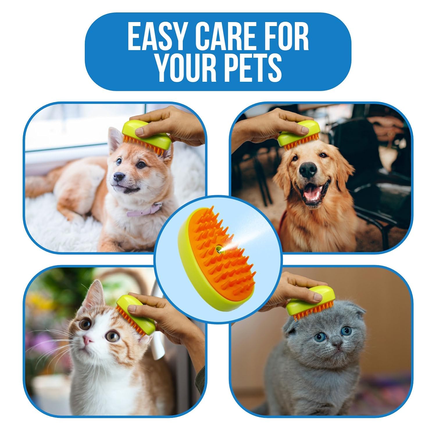 3 In1 Cat Steamy Brush Self Cleaning Steam Cat Brush Cat Steamer Brush For Massage Cat Grooming Brush Pet Hair Removal Comb For Cat And Dog For Removing Tangled And Loose Hair - LootFaat