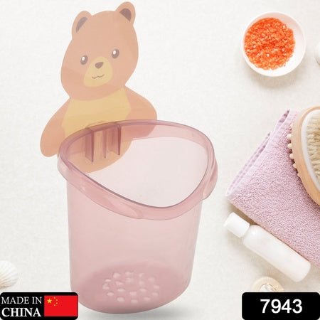 Multipurpose Wall Mount Toothbrush Holder Plastic Stand For Toothpaste Comb Brush Cream Lotion Kids Bathroom Cup Drain Waterproof Self-adhesive Teddy Bear - LootFaat
