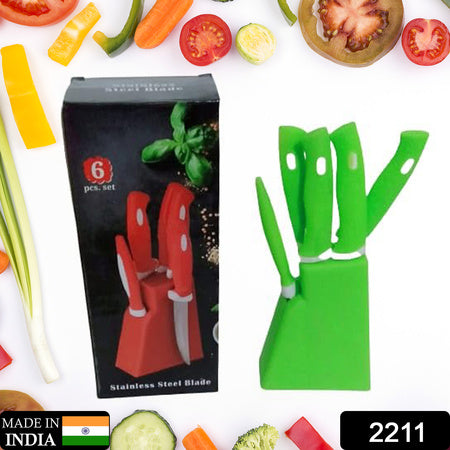 Stainless Steel Knife  Peeler Set With Stand - 6 Pcs - LootFaat