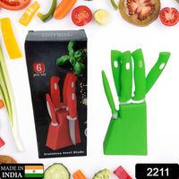 Stainless Steel Knife  Peeler Set With Stand - 6 Pcs - LootFaat