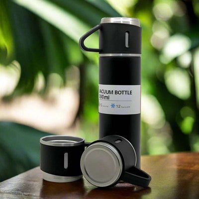 Vacuum Insulated Stainless Steel Flask Set with 3 Cups - 500ml