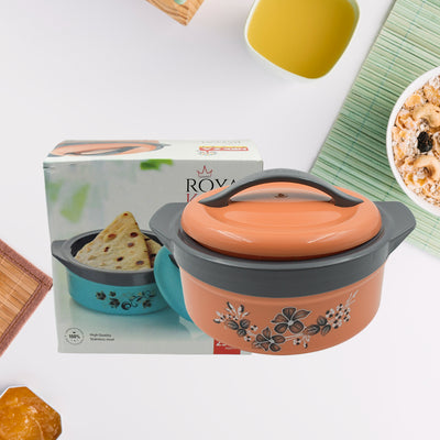 Casserole Box For Food Searving Inner Steel Insulated Casserole Hot Pot Flowers Printed Chapati Box For Roti Kitchen (Approx 2500 Ml)