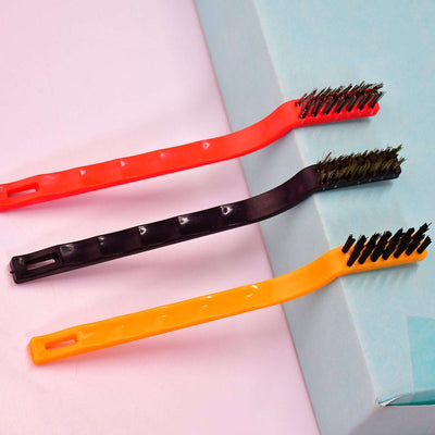 3pc  Mini Wire Brush Set Brass Nylon Stainless Steel Bristles Household Cleaning Brush For Gas Stove Smoke Machine Tool Burner Tiles Tap Rust Removal Welding Slag Dirt  Paint Scrubbing. - second image