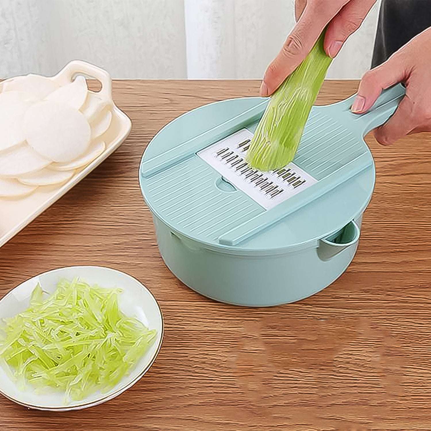 Vegetable Choppers With Drain Basket  6 In 1 Vegetable Slicer Blades (1 Set) - LootFaat