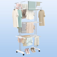 3-Tier Foldable Stainless Steel Clothes Drying Rack with Wheels