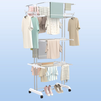 3-Tier Foldable Stainless Steel Clothes Drying Rack with Wheels - second image