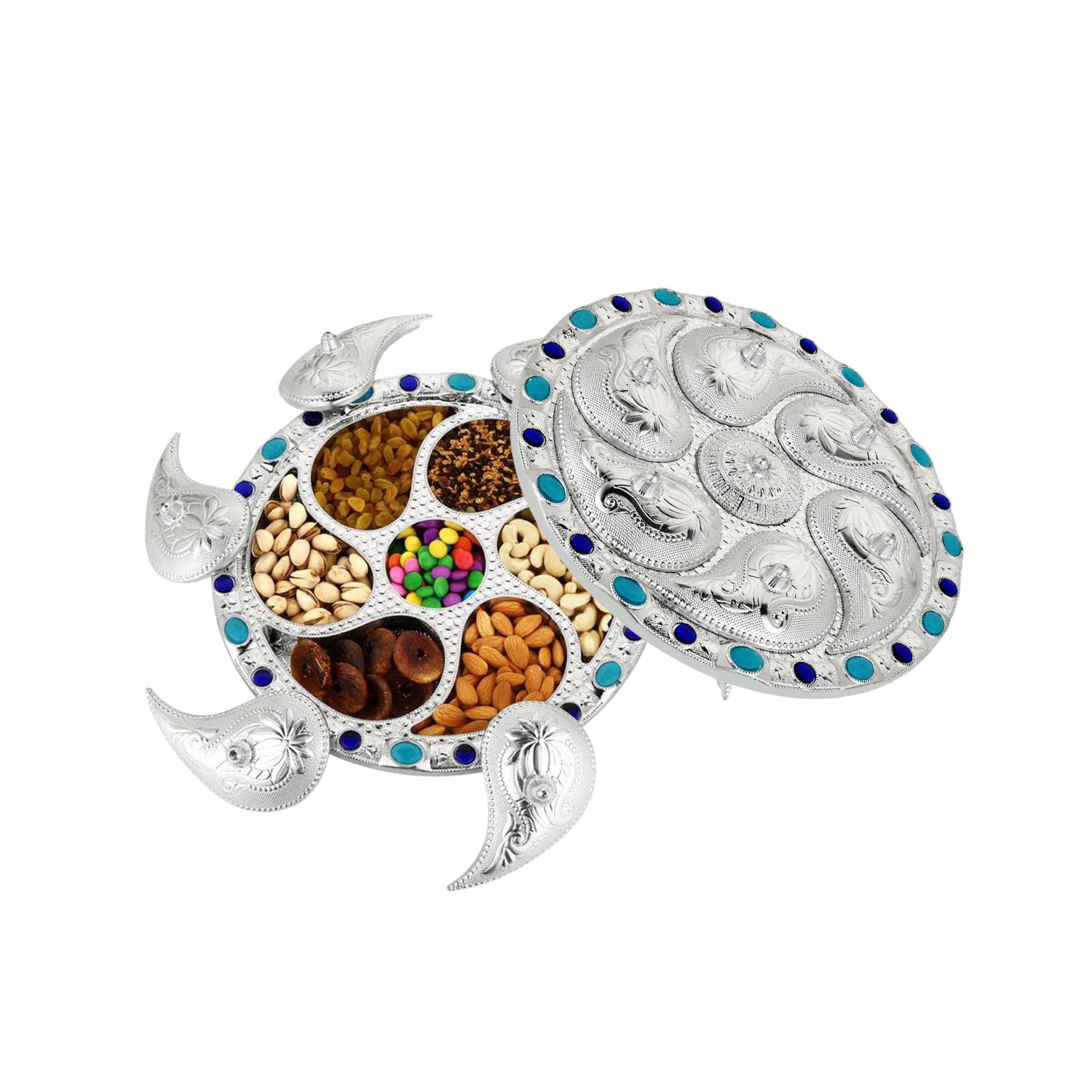 Multipurpose 7 Compartment Dry Fruit Serving Rotating Tray  Candy Chocolate Snacks Storage Box Masala Box - LootFaat