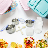 6in1 Tiffin Box-lunch Box  3 Stainless Steel Containers  Plastic Lid Box  Spoon  Fork Plastic Bottle  Insulated Fabric Bag  Leak Proof  Microwave Safe  For Office College And School For Men Women (6 Pcs) - LootFaat