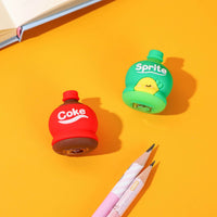 2-in-1 3d Cold Drink Bottle Shape Rubber Pencil Sharpener And Eraser Set Stationery For Kids School Boys Girls Birthday Return Gifts (24 Pcs Set  1 Pc ) - LootFaat