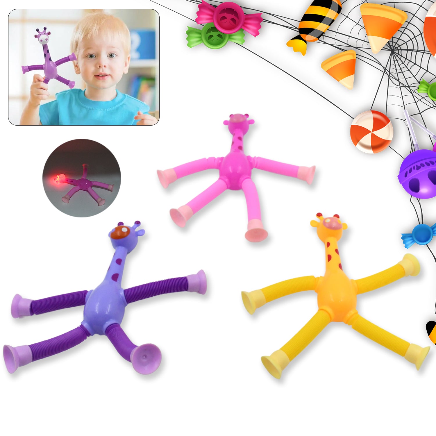 Led Telescopic Suction Cup Giraffe Toy Pop Tubes Fidget Toys Shape Changing Telescopic Sensory Tubes Fidget Tubes Sensory Toys Suction Toy Funny Gift (3 Pcs Set) - LootFaat