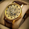 Leather Transparent Analog Gold Dial Brown Strap Men's & Boy's Watch