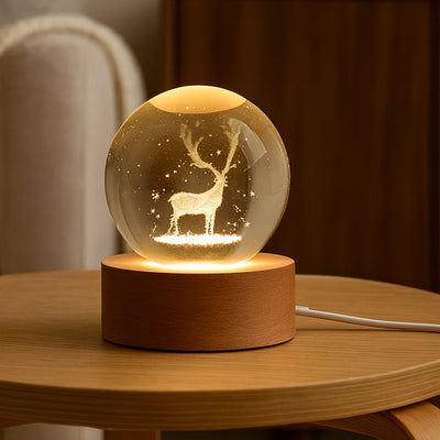 Crystal Ball Night Light - 3D Engraved Galaxy Lamp with Wooden Base