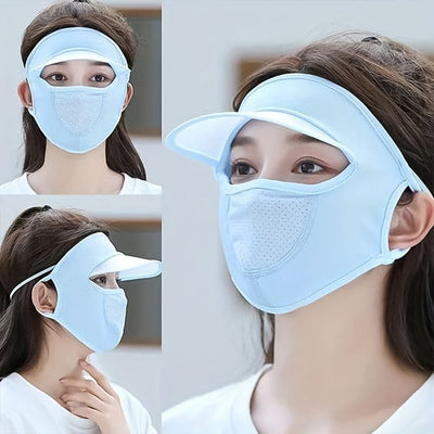 Women's UV Protection Cap with Built-in Mask & Wide Brim Visor