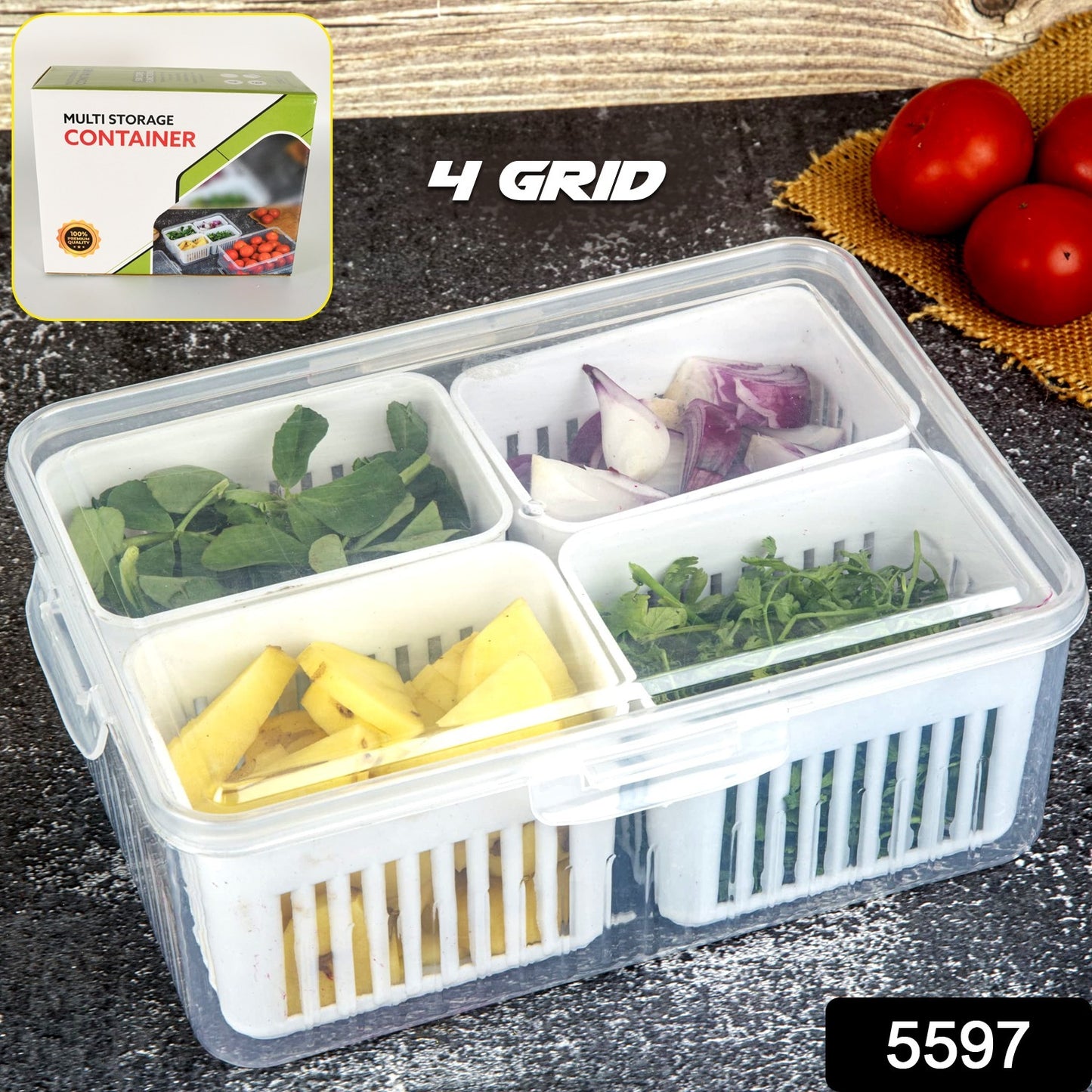 Fridge Storage Container with Drain | Vegetable & Food Organizer (1 Pc)