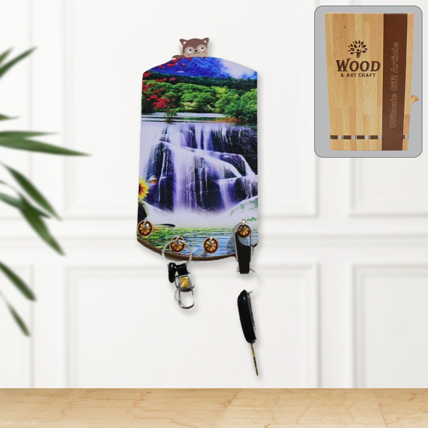 Decorative Wooden Vertical Scenery With Hooks For Wall Hanging - LootFaat