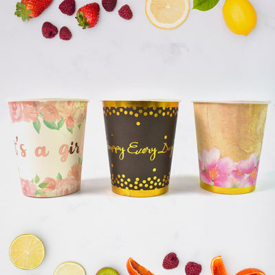 Disposable Paper Cups - 3 Pack Mixed Colors for Tea, Coffee & More