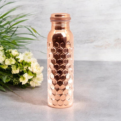 Diamond Cut Copper Water Bottle Set with 2 Glasses & Gift Box - second image