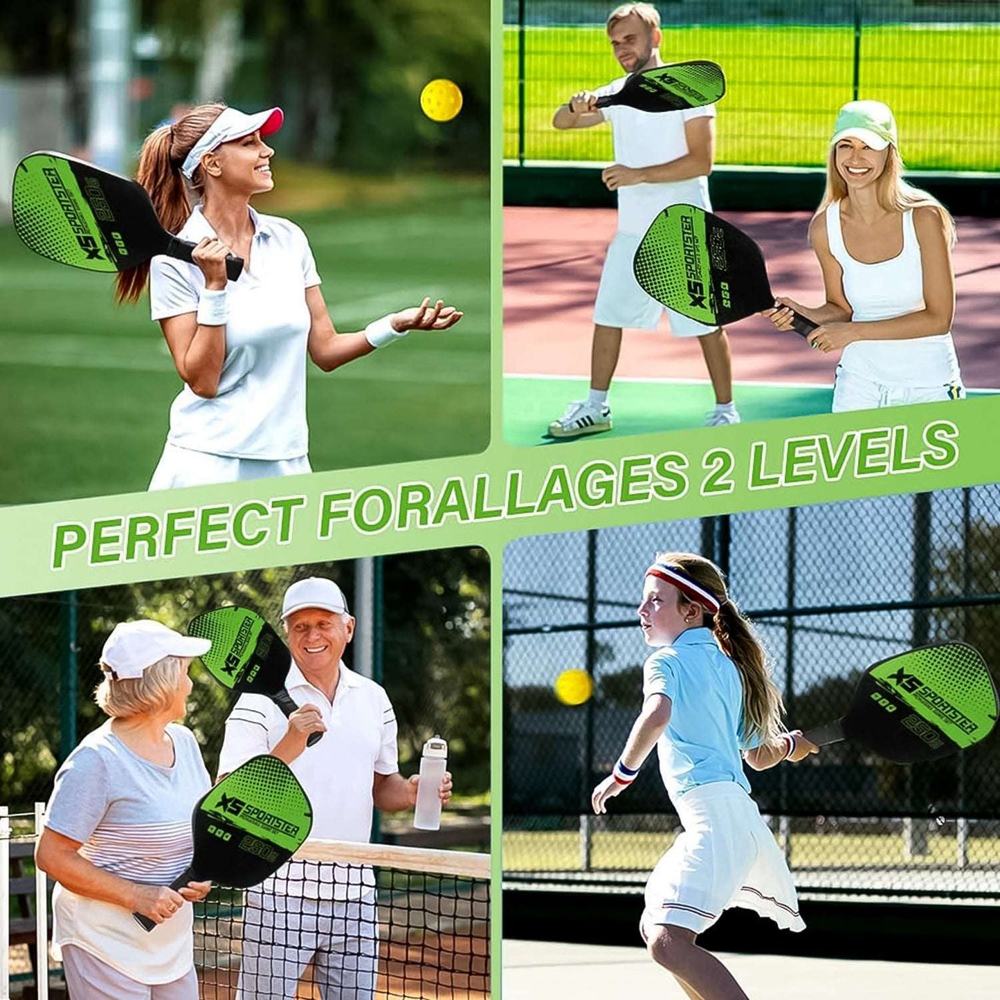 Outdoor Pickleball Paddle Set: 2 Paddles & 4 Balls for Beginners & Intermediates