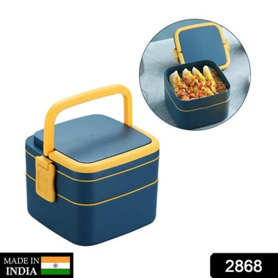 Double-Layer Portable Lunch Box with Handle & Spoon - Blue - second image
