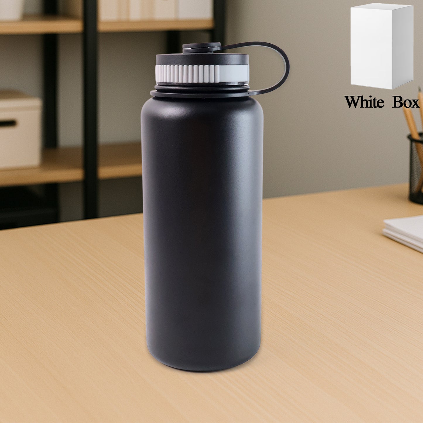 1L Black Stainless Steel Vacuum Insulated Water Bottle - Hot & Cold