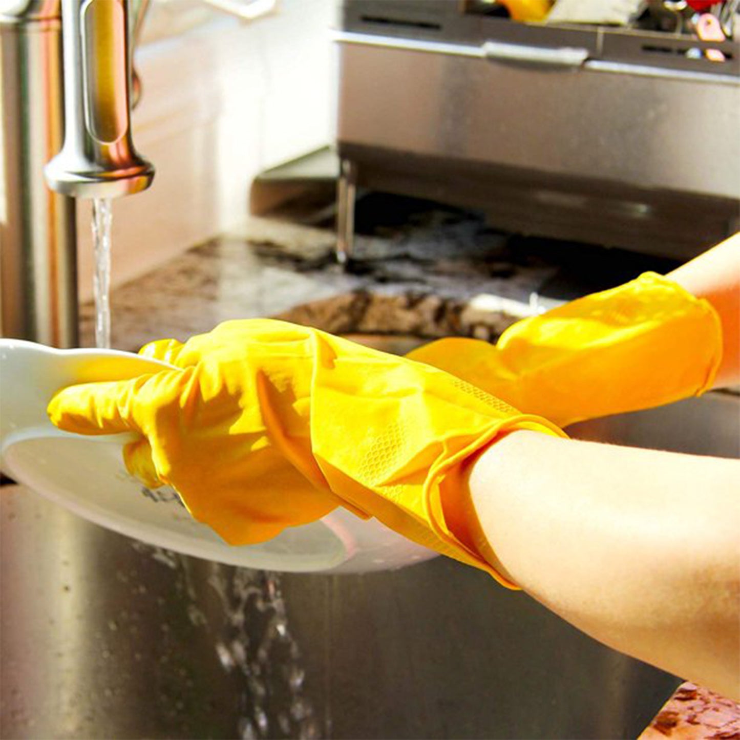 4854 2 Pair Med Yellow Gloves For Types Of Purposes Like Washing Utensils Gardening And Cleaning Toilet Etc.
