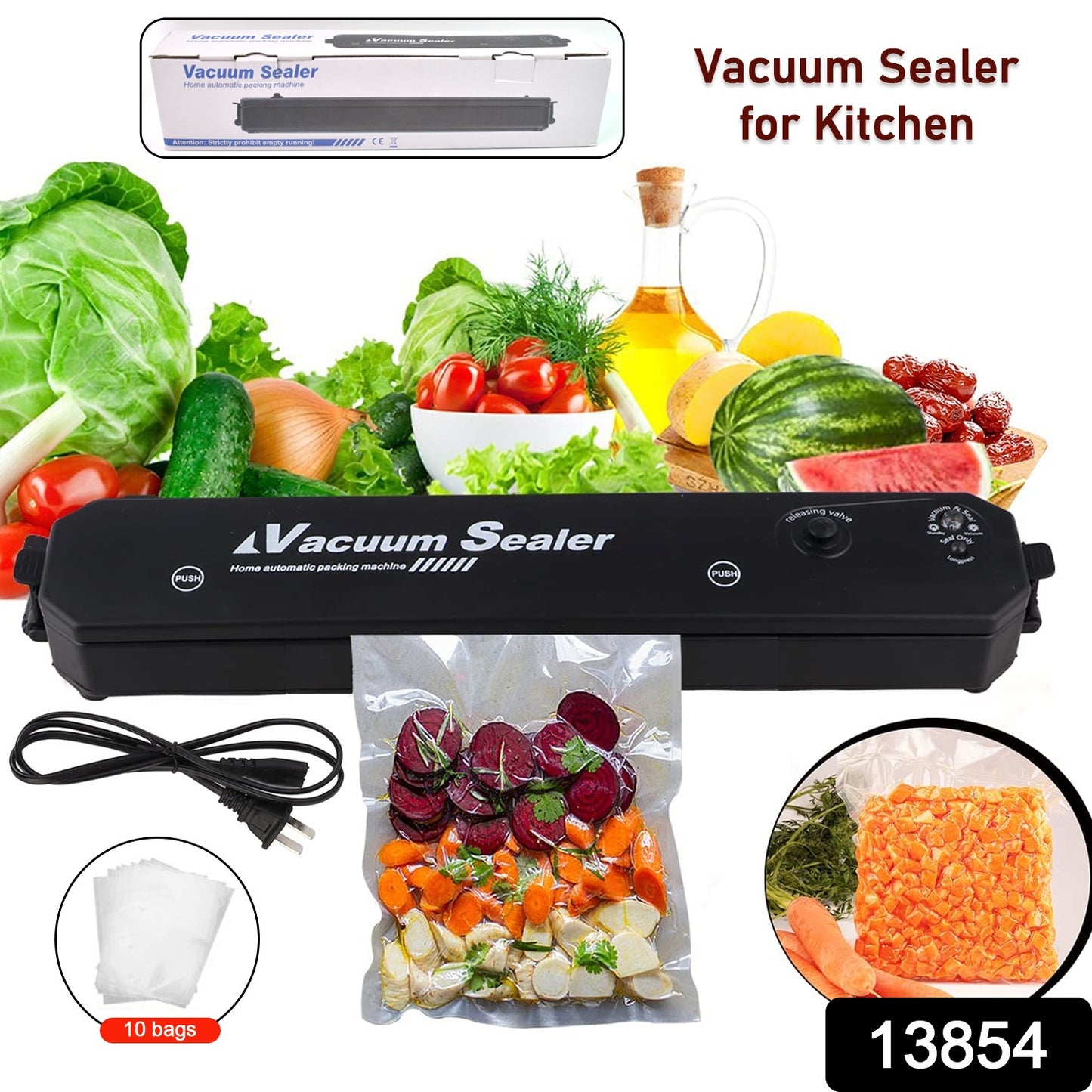 Vacuum Sealer Machine with 10 Bags, Automatic Food Sealer