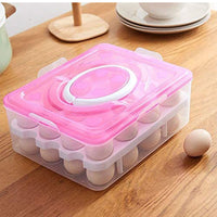 2layer 32 Grid Egg Tray With Lid Egg Carrier Holder For Refrigerator Camping Food Storage Container With Handle (1 Pc ) - LootFaat