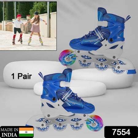 Inline Skates With Led Flashing Light Wheel With Adjustable Length Skate Premium High Quality Skates Pair - LootFaat